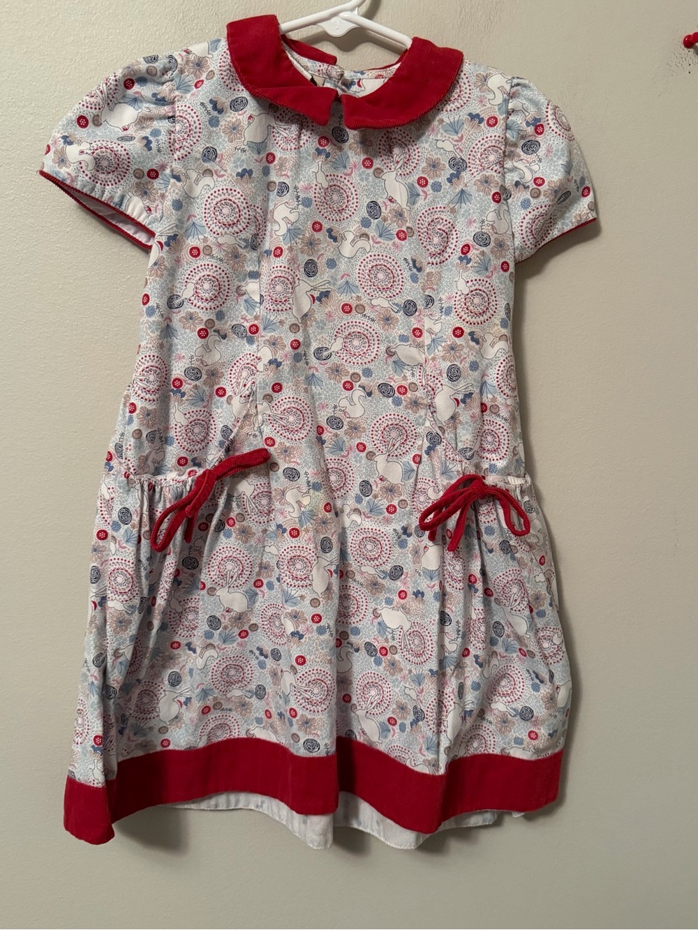 Marco & Lizzy Red Trim Floral Bunny Print Girls' Dress